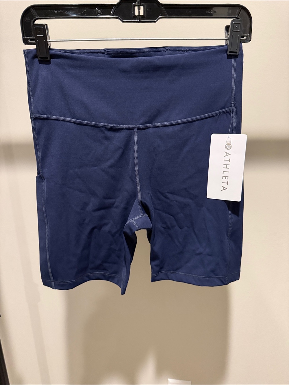 Athleta Navy High-Waist Bike Shorts with Wide Waistband